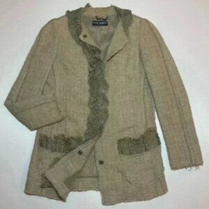 Dolce & Gabbana Tweed Lace Jacket Blazer 38 XS S Cotton Cardigan Silk Lined Tan